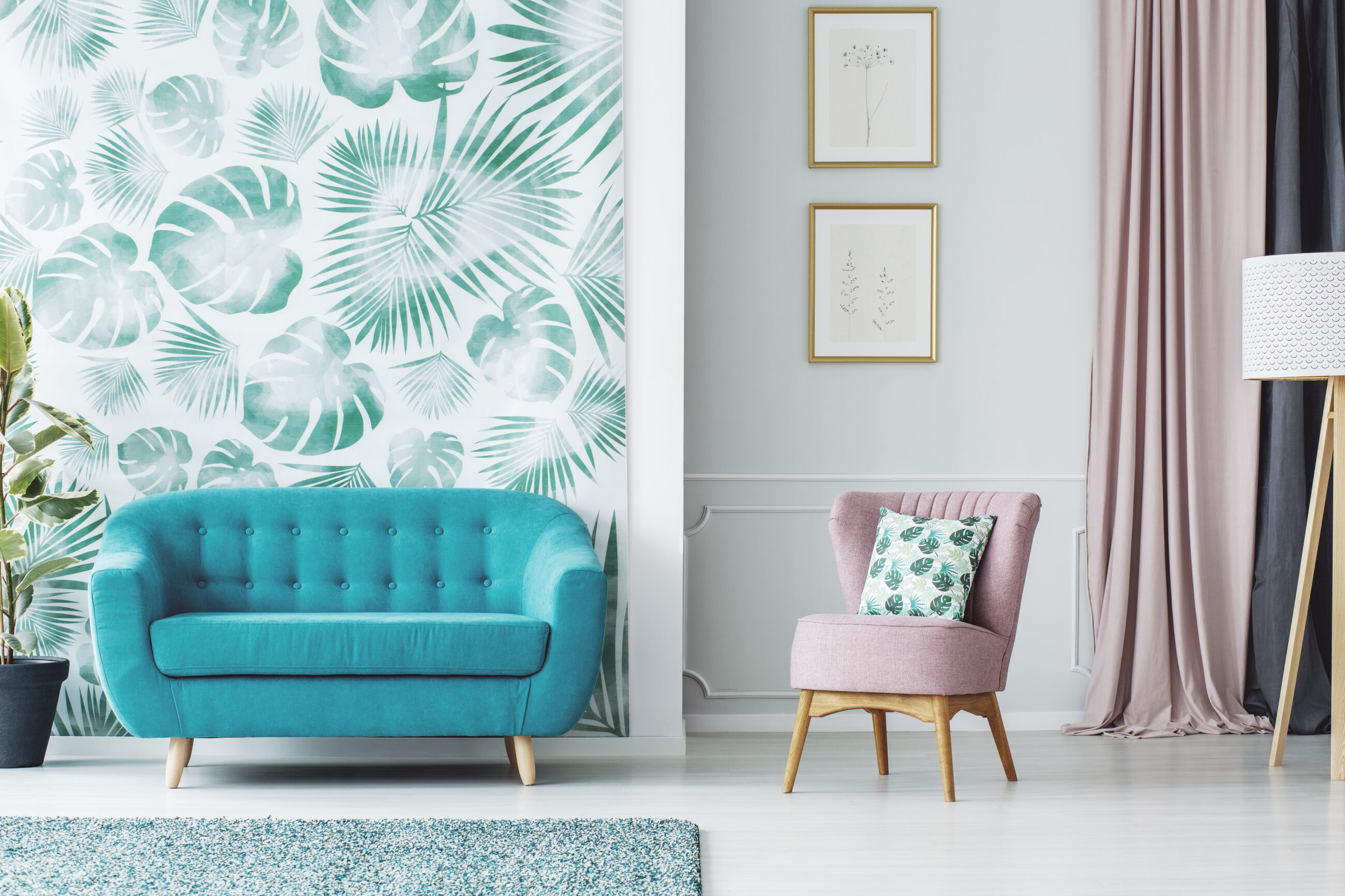 Pink and blue living room